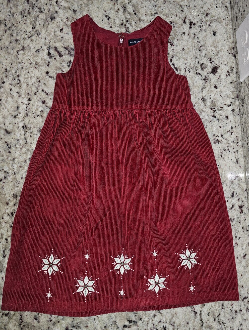Ralph Lauren Red Corduroy Holiday Dress Jumper Embroidered White Snowflake Sz 6